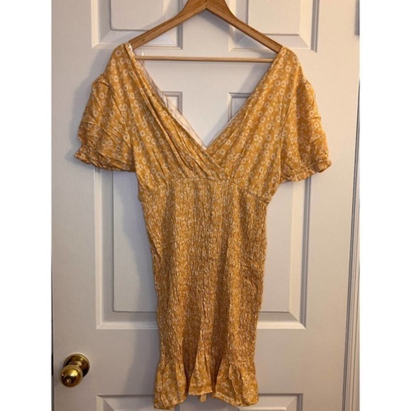 Urban Outfitters Lumiere Yellow Floral Smocked Mini Dress Cottagecore - Picture 5 of 12